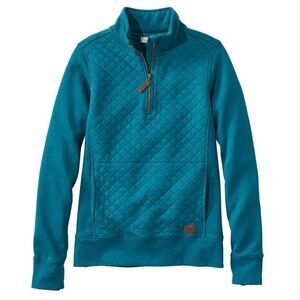 L.L Bean Green Quilted Quarter-Zip Pullover Sweatshirt Women Size Small Comfy